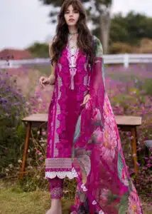 Mushq Lawn | Lavender | Unstitched | Party wear | Digital print pure chiffon dupatta | Solara Zyra HML24-8B