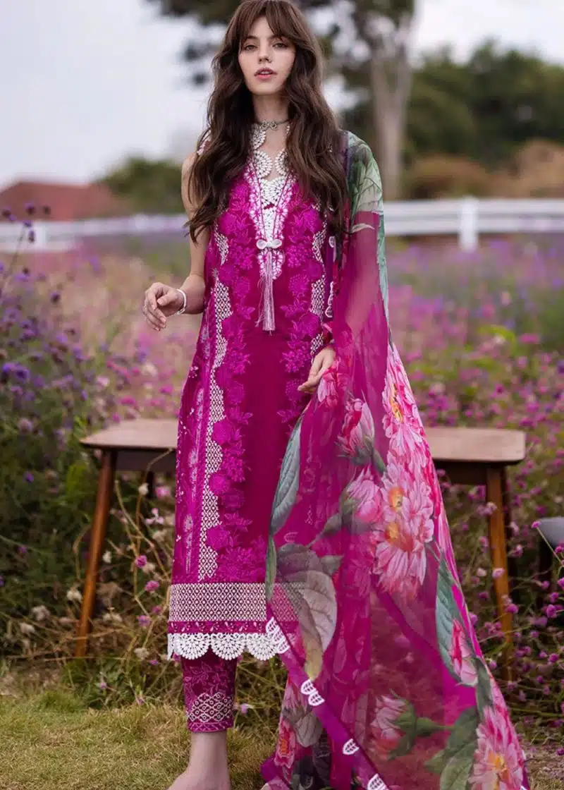 Mushq Lawn | Lavender | Unstitched | Party wear | Digital print pure chiffon dupatta | Solara Zyra HML24-8B