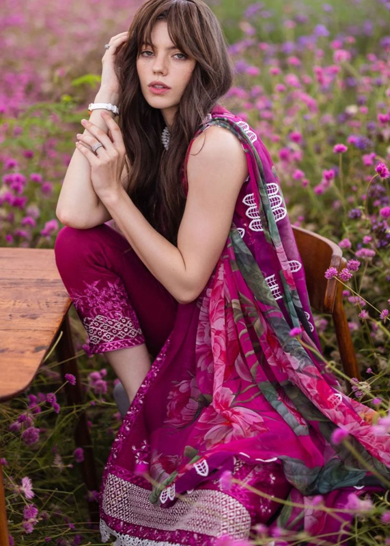 Mushq Lawn | Lavender | Unstitched | Party wear | Digital print pure chiffon dupatta | Solara Zyra HML24-8B - Image 3