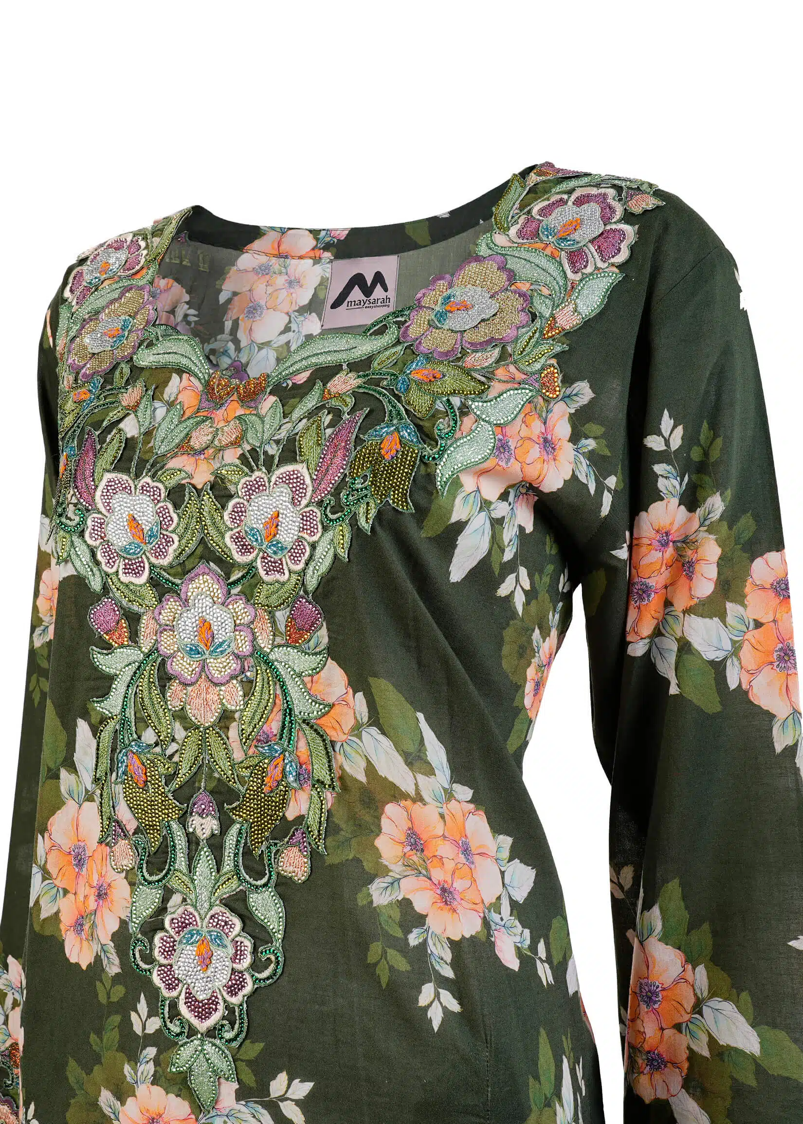 Maysarah Studio | Dark Green | Stitched | Party wear | Jalabiya Style | 1 pc set - Image 3