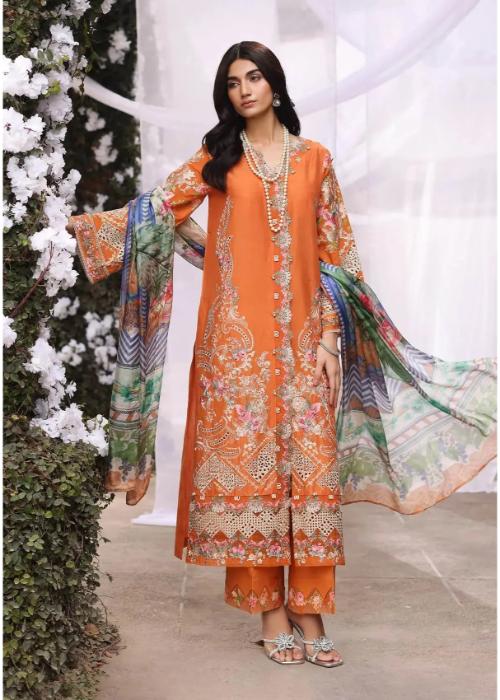 Kahf | Orange | Semi Stitched | Daily Wear | kurta set | 3 pc set