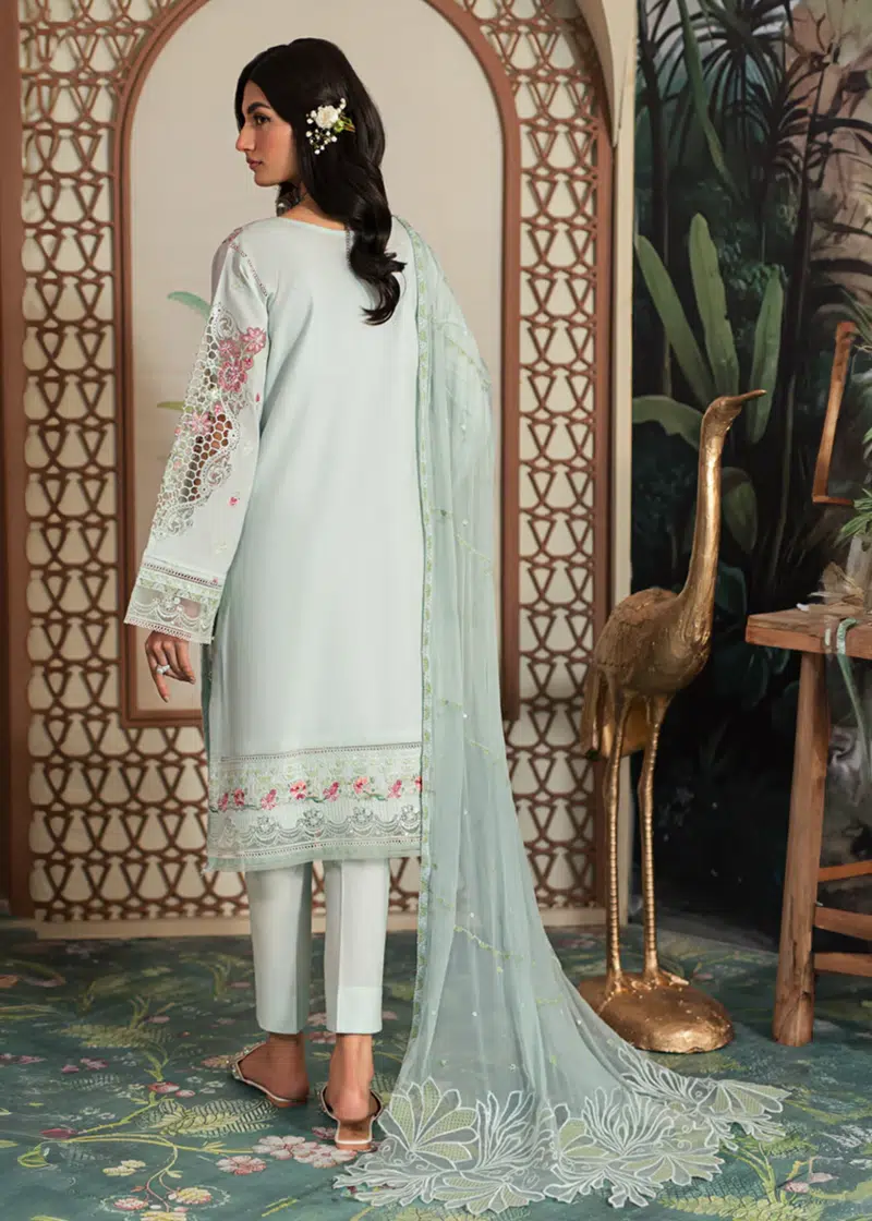 Emaan Adeel Luxury Lawn | Sky Blue | Unstitched | Party wear | Khadi Net and Organza | AR-07 - Image 2