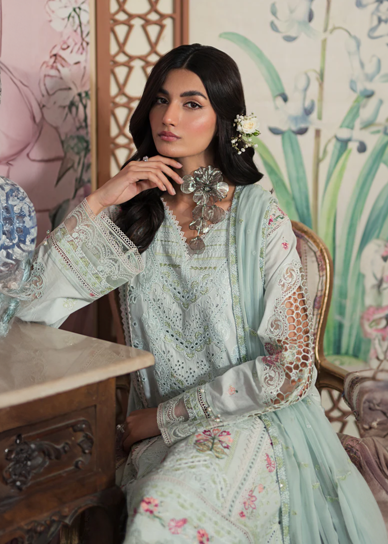 Emaan Adeel Luxury Lawn | Sky Blue | Unstitched | Party wear | Khadi Net and Organza | AR-07 - Image 3