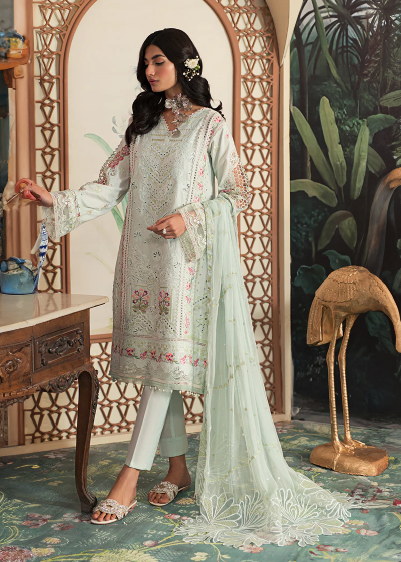 Emaan Adeel Luxury Lawn | Sky Blue | Unstitched | Party wear | Khadi Net and Organza | AR-07 - Image 4