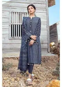 Gul Ahmed Ideas Lawn | Dark Grey | Unstitched | Party wear | Printed Lawn Dupata | 42035A