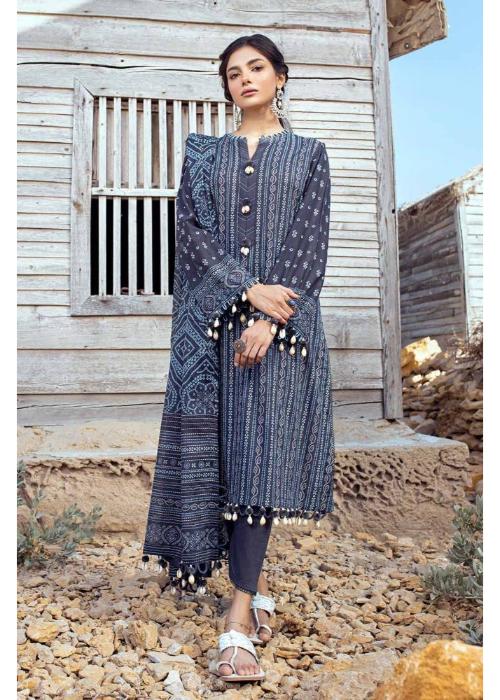 Gul Ahmed Ideas Lawn | Dark Grey | Unstitched | Party wear | Printed Lawn Dupata | 42035A
