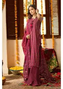 Gul Ahmed Ideas Lawn | Maroon | Unstitched | Party wear | Printed Lawn Dupata | 42035B