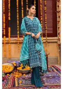 Gul Ahmed Ideas Lawn | Green And Blue | Unstitched | Party wear | Printed Lawn Dupatta | CL42061B