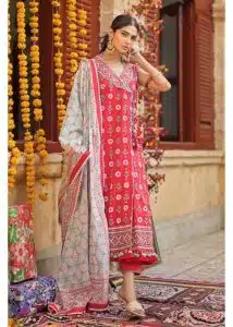 Gul Ahmed Ideas Lawn | Carrot Pink | Unstitched | Party wear | Printed Lawn Dupata | CL4206220