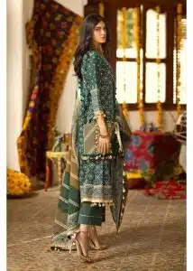 Gul Ahmed Ideas Lawn | Dark Green | Unstitched | Party wear | Printed Lawn Dupata | CL42003B