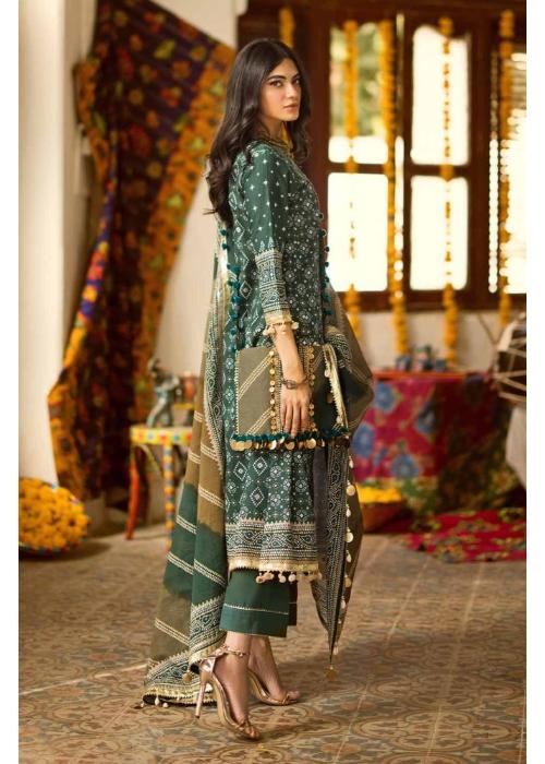 Gul Ahmed Ideas Lawn | Dark Green | Unstitched | Party wear | Printed Lawn Dupata | CL42003B