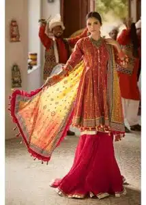 Gul Ahmed Ideas Lawn | Carrot Red | Unstitched | Party wear | Printed Lawn Dupata | CL42042B