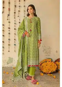 Gul Ahmed Ideas Lawn | Mehndi And White | Unstitched | Party wear | Printed Lawn Dupatta | CL42039B