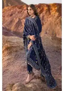 Gul Ahmed Ideas Lawn | Navy Blue | Unstitched | Party wear | Printed Lawn Dupata | BM42006