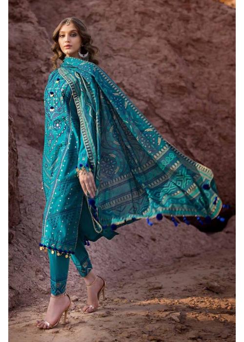 Gul Ahmed Ideas Lawn | Dark Green | Unstitched | Party wear | Printed Lawn Dupata | BM42009