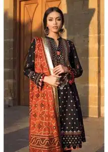 Gul Ahmed Ideas Lawn | Black | Unstitched | Party wear | Printed Lawn Dupata | BM42011