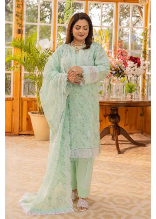 Gul Ahmed Ideas Lawn | Pista Green | Unstitched | Party wear | Printed Lawn Dupata | DN42022