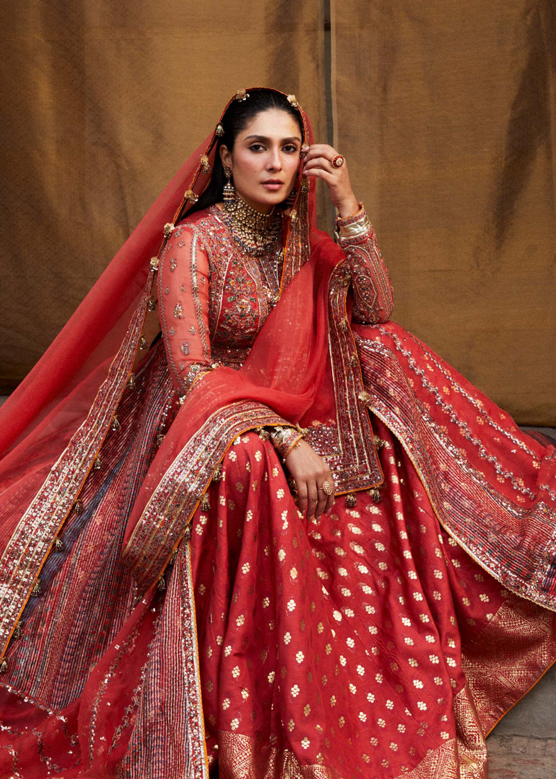 Hussain Rehar Luxury Festive | Red | Unstitched | Organza Dupatta | BULORI - Image 2