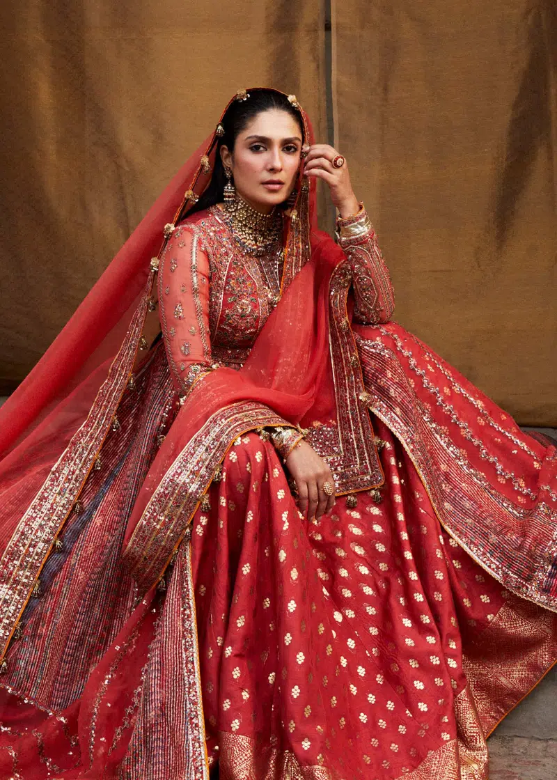 Hussain Rehar Luxury Festive | Red | Unstitched | Organza Dupatta | BULORI - Image 2