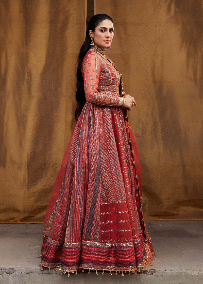 Hussain Rehar Luxury Festive | Red | Unstitched | Organza Dupatta | BULORI - Image 5