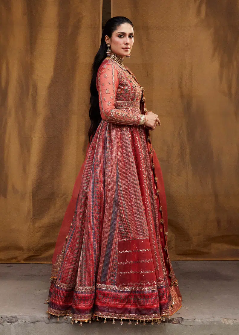 Hussain Rehar Luxury Festive | Red | Unstitched | Organza Dupatta | BULORI - Image 5