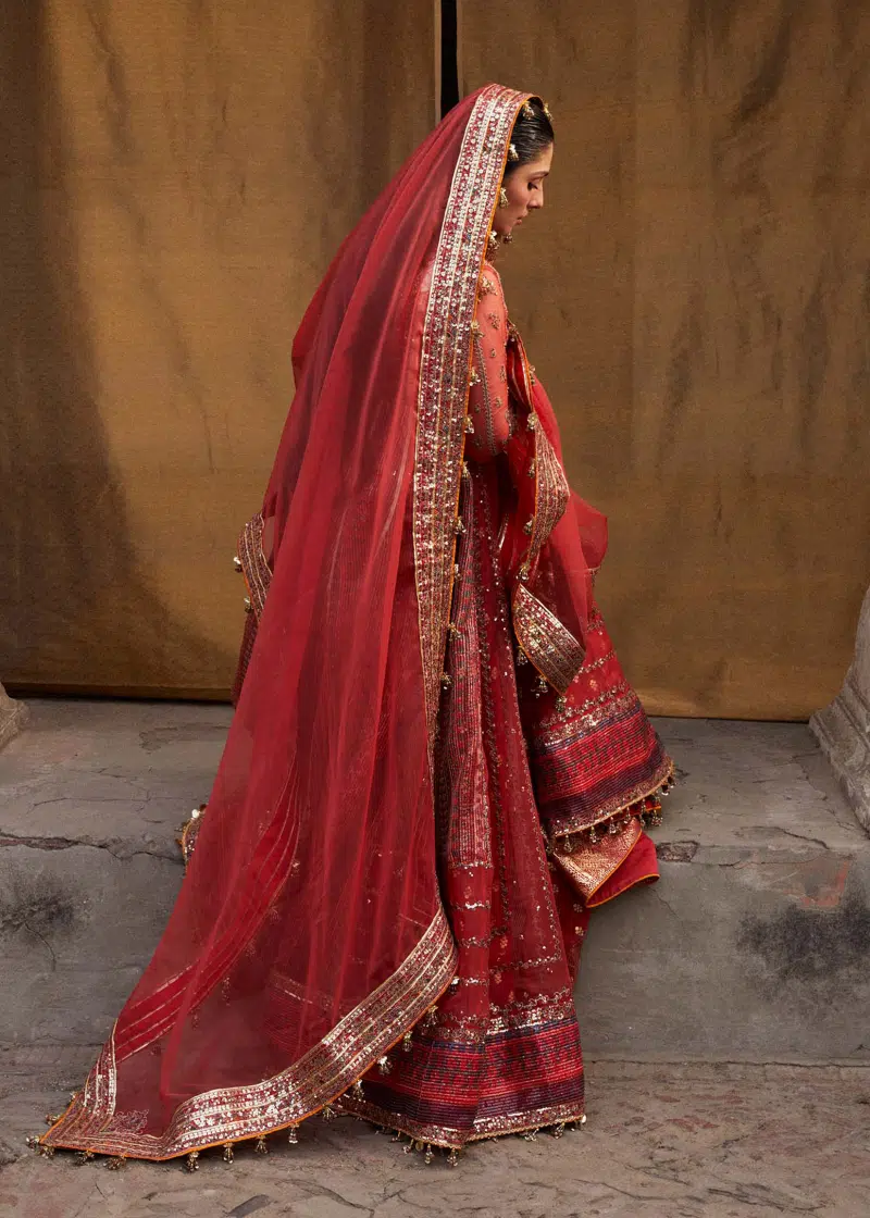 Hussain Rehar Luxury Festive | Red | Unstitched | Organza Dupatta | BULORI - Image 6