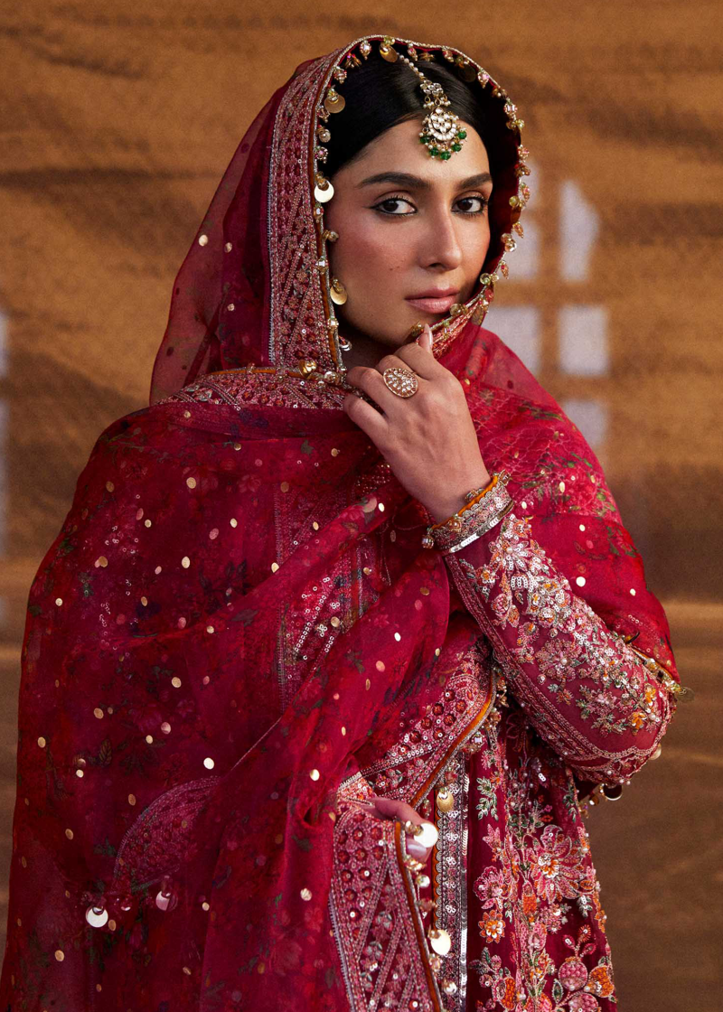 Hussain Rehar Luxury Festive | Red Maroon | Unstitched | Organza Dupatta | GULAL - Image 2