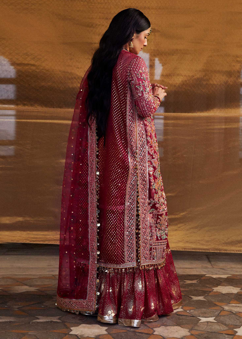 Hussain Rehar Luxury Festive | Red Maroon | Unstitched | Organza Dupatta | GULAL - Image 5