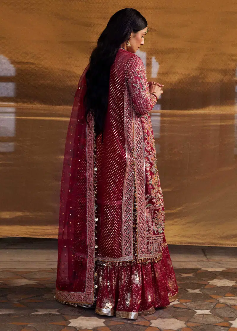 Hussain Rehar Luxury Festive | Red Maroon | Unstitched | Organza Dupatta | GULAL - Image 5