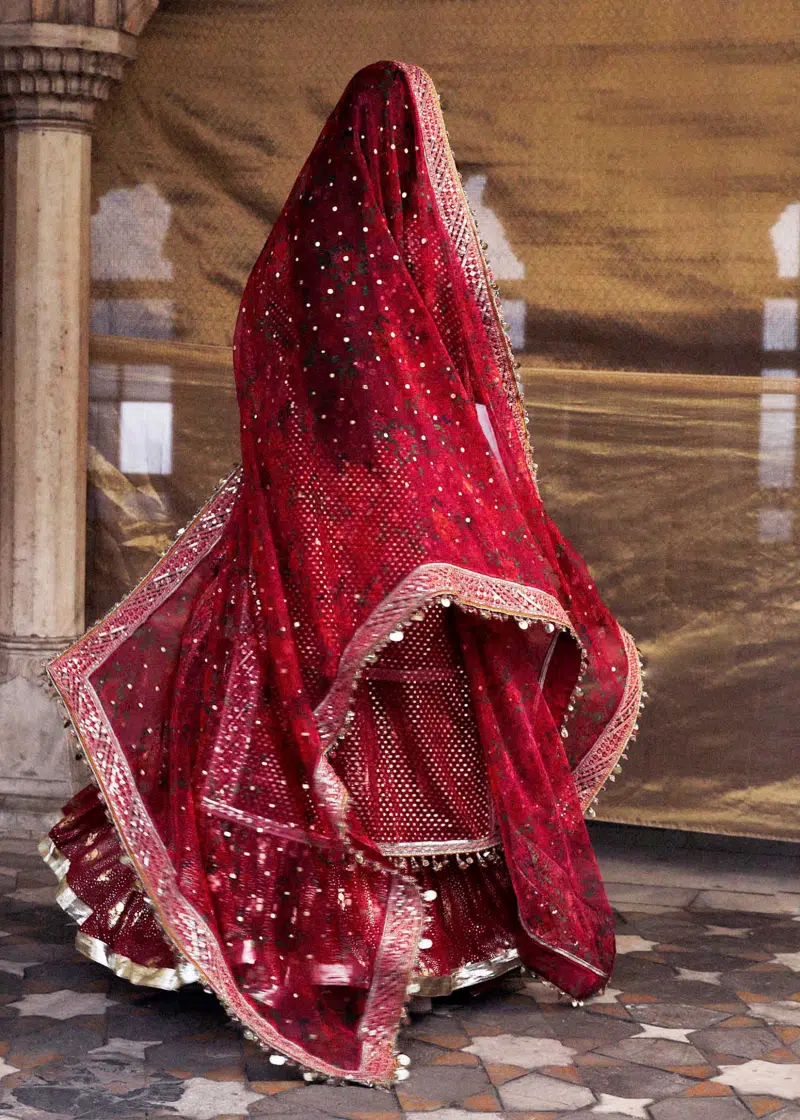 Hussain Rehar Luxury Festive | Red Maroon | Unstitched | Organza Dupatta | GULAL - Image 6