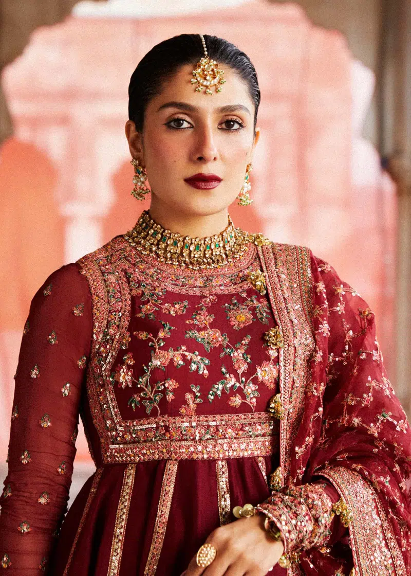 Hussain Rehar Luxury Festive | Maroon | Unstitched | Organza Dupatta | KALAK - Image 2