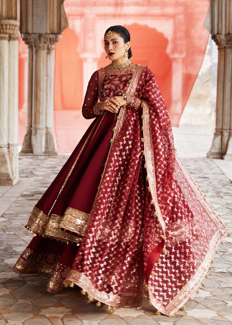 Hussain Rehar Luxury Festive | Maroon | Unstitched | Organza Dupatta | KALAK - Image 3