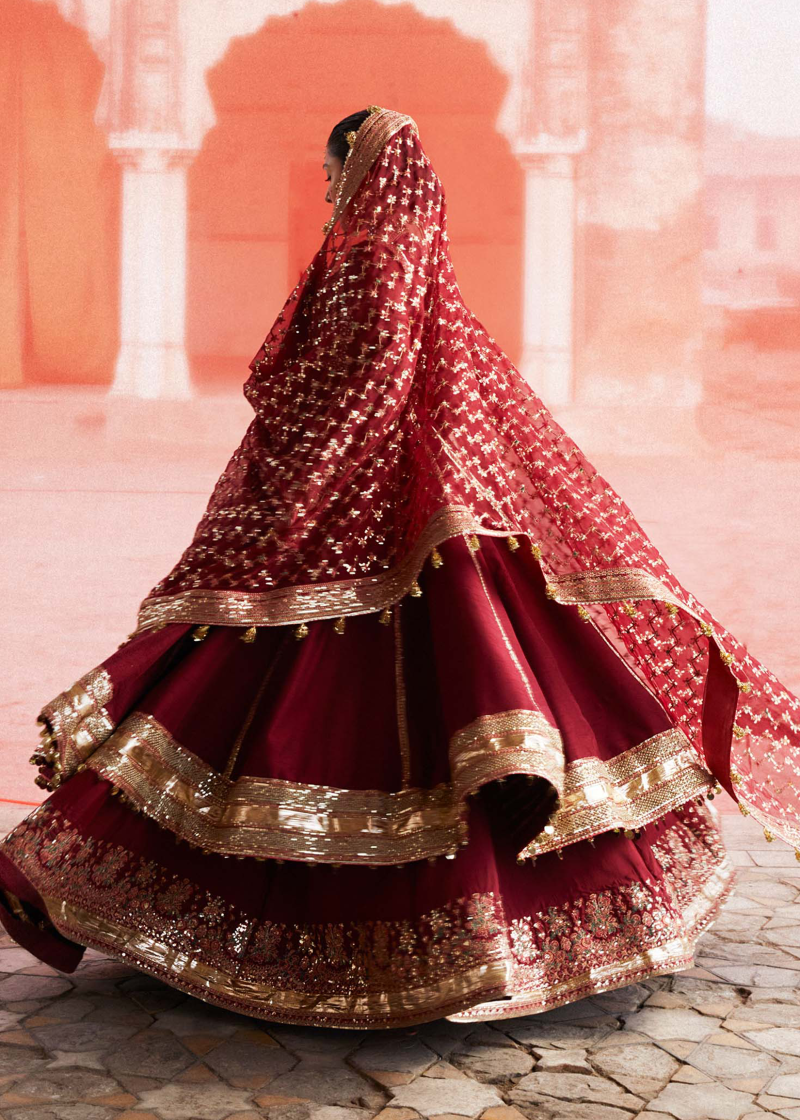 Hussain Rehar Luxury Festive | Maroon | Unstitched | Organza Dupatta | KALAK - Image 4