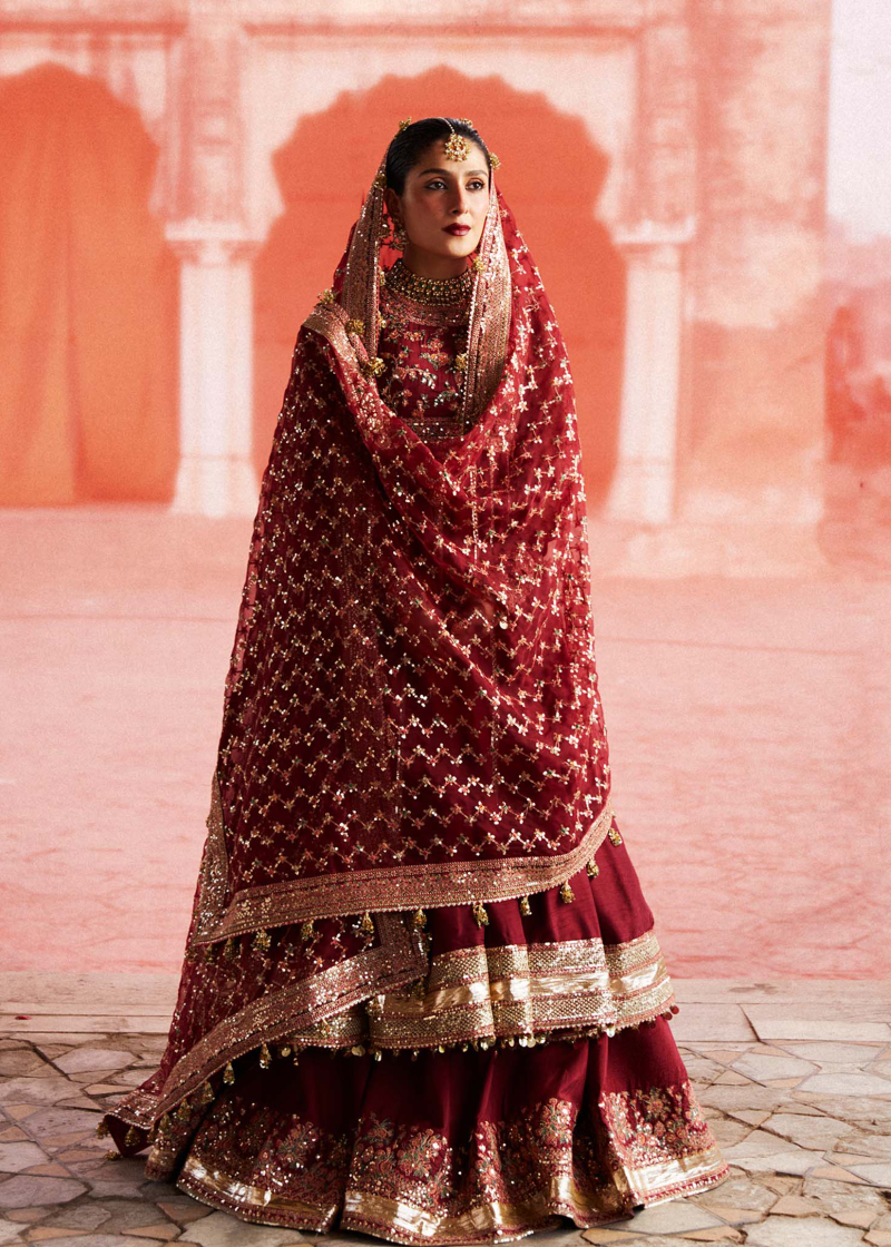 Hussain Rehar Luxury Festive | Maroon | Unstitched | Organza Dupatta | KALAK - Image 5