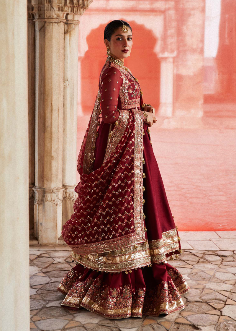 Hussain Rehar Luxury Festive | Maroon | Unstitched | Organza Dupatta | KALAK - Image 6