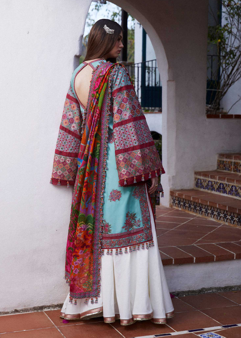Hussain Rehar Luxury Lawn | Ice Blue | Unstitched | Feastive | Silk Dupatta | FLORET - Image 2