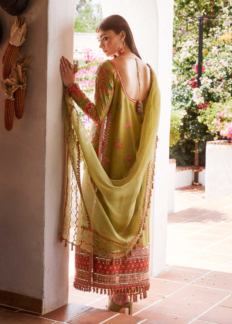 Hussain Rehar Luxury Lawn | Mehndi Green | Unstitched | Feastive | Silk Dupatta | SORBET - Image 2