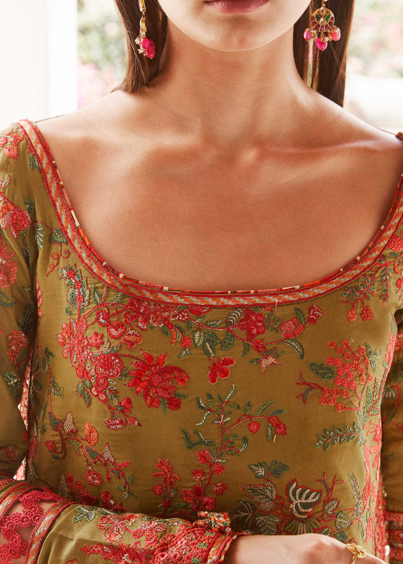 Hussain Rehar Luxury Lawn | Mehndi Green | Unstitched | Feastive | Silk Dupatta | SORBET - Image 3
