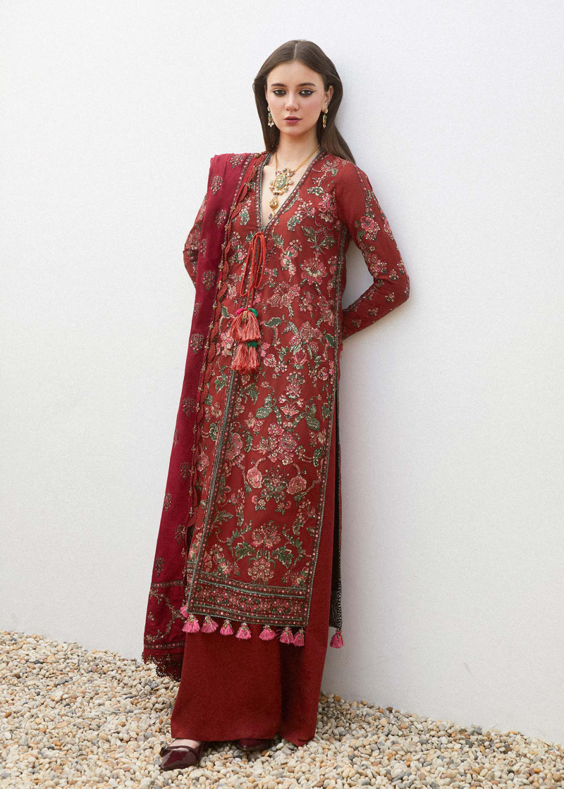 Hussain Rehar Luxury Lawn | Red | Unstitched | Feastive | Silk Dupatta | RUHI - Image 2