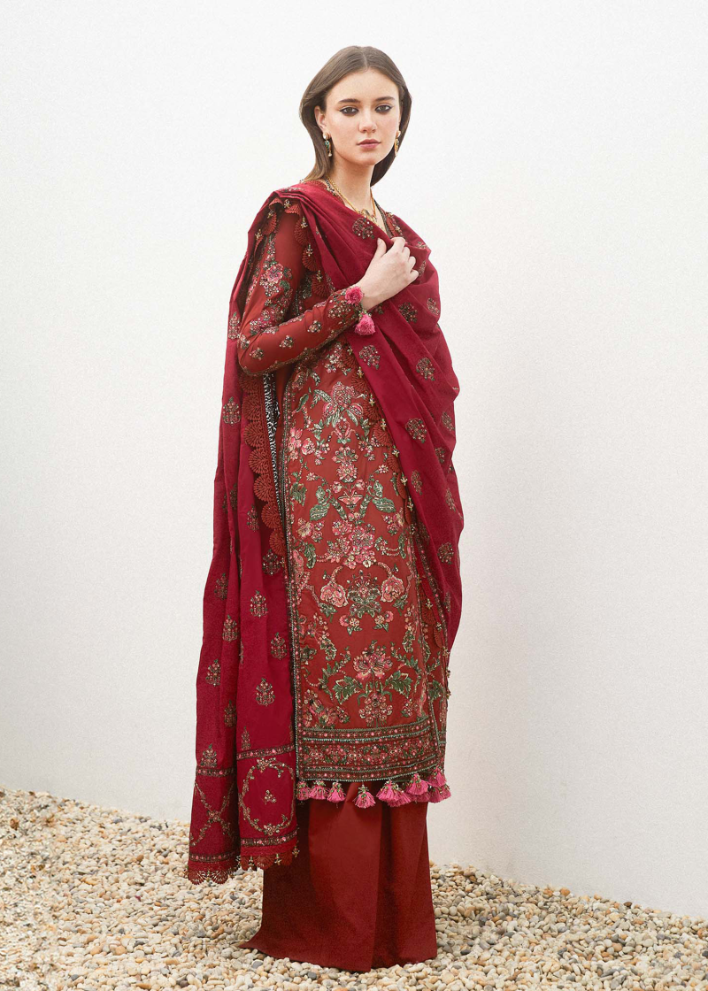 Hussain Rehar Luxury Lawn | Red | Unstitched | Feastive | Silk Dupatta | RUHI - Image 4