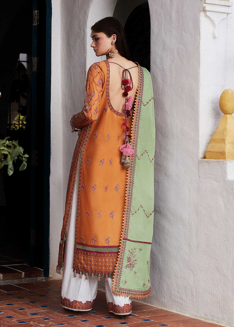 Hussain Rehar Luxury Lawn | Mustard | Unstitched | Feastive | Silk Dupatta | AMIRA - Image 2