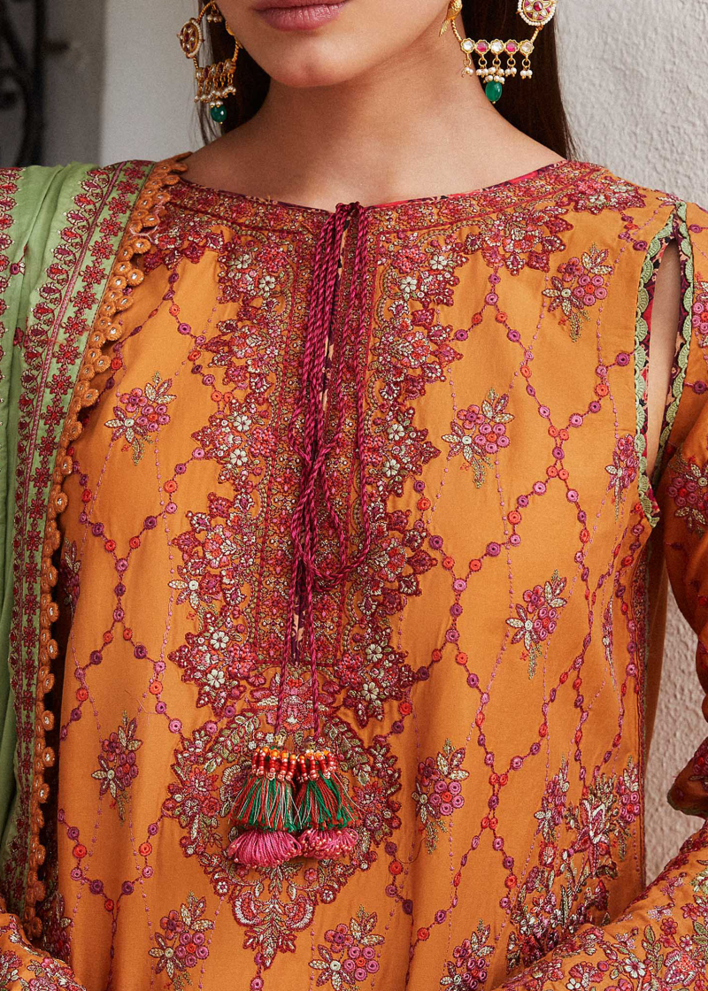 Hussain Rehar Luxury Lawn | Mustard | Unstitched | Feastive | Silk Dupatta | AMIRA - Image 3