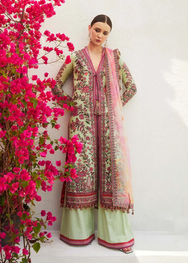 Hussain Rehar Luxury Lawn | Mint Green | Unstitched | Feastive | Silk Dupatta | EIRA - Image 2