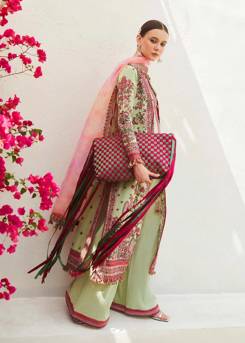 Hussain Rehar Luxury Lawn | Mint Green | Unstitched | Feastive | Silk Dupatta | EIRA - Image 4