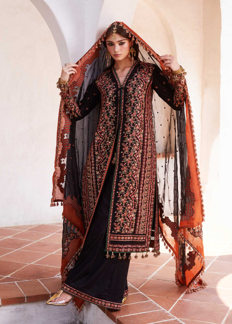 Hussain Rehar Luxury Lawn | Black | Unstitched | Feastive | Silk Dupatta | SIFOUNA - Image 2