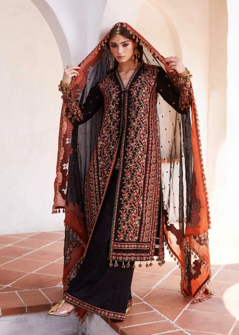 Hussain Rehar Luxury Lawn | Black | Unstitched | Feastive | Silk Dupatta | SIFOUNA - Image 2