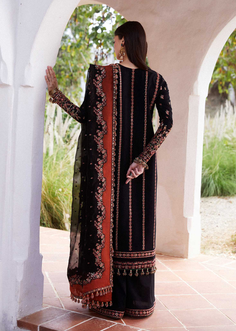 Hussain Rehar Luxury Lawn | Black | Unstitched | Feastive | Silk Dupatta | SIFOUNA - Image 3