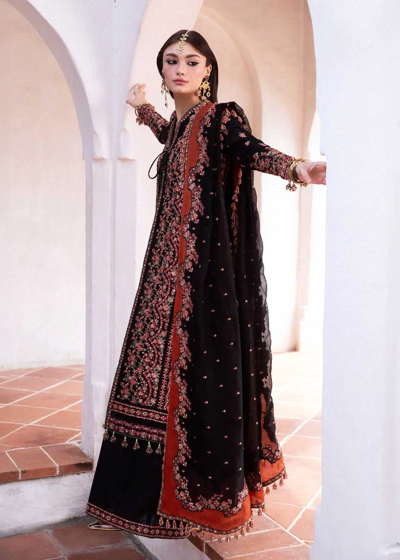 Hussain Rehar Luxury Lawn | Black | Unstitched | Feastive | Silk Dupatta | SIFOUNA - Image 4