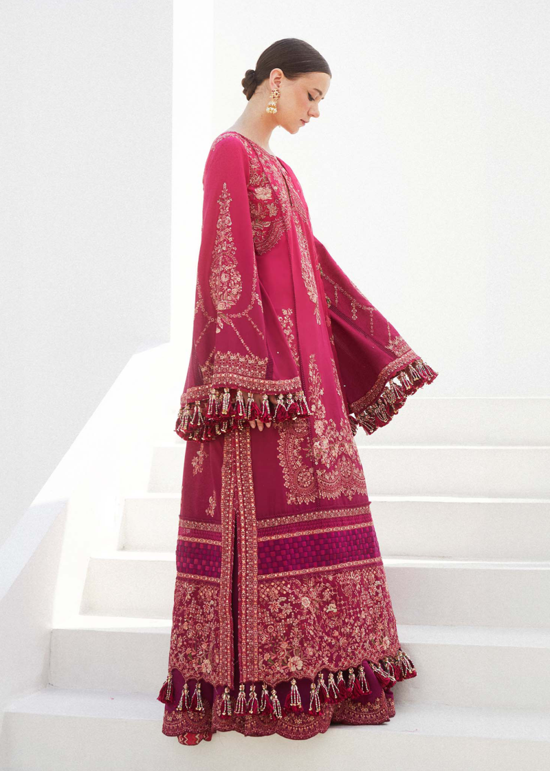 Hussain Rehar Luxury Lawn | Fuschia Pink | Unstitched | Feastive | Silk Dupatta | NORA - Image 3