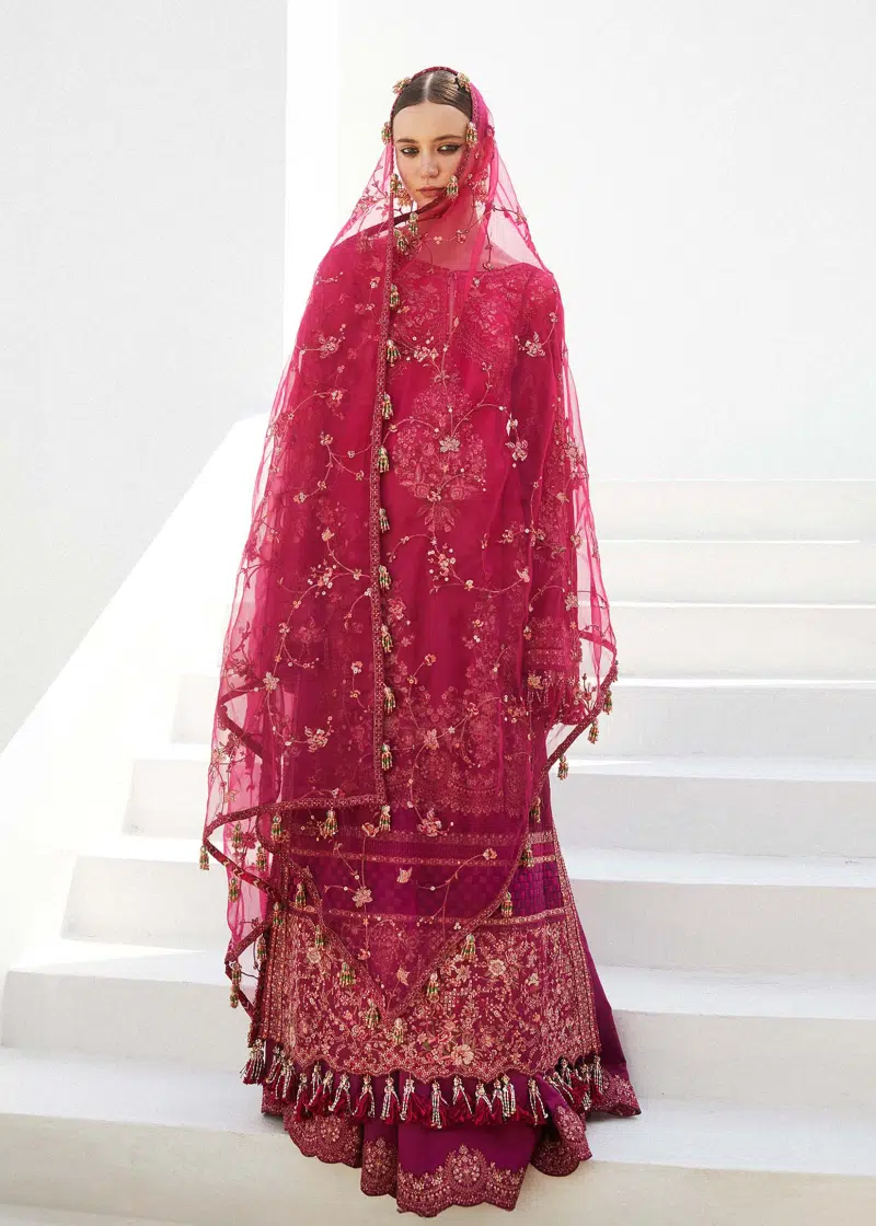 Hussain Rehar Luxury Lawn | Fuschia Pink | Unstitched | Feastive | Silk Dupatta | NORA - Image 4